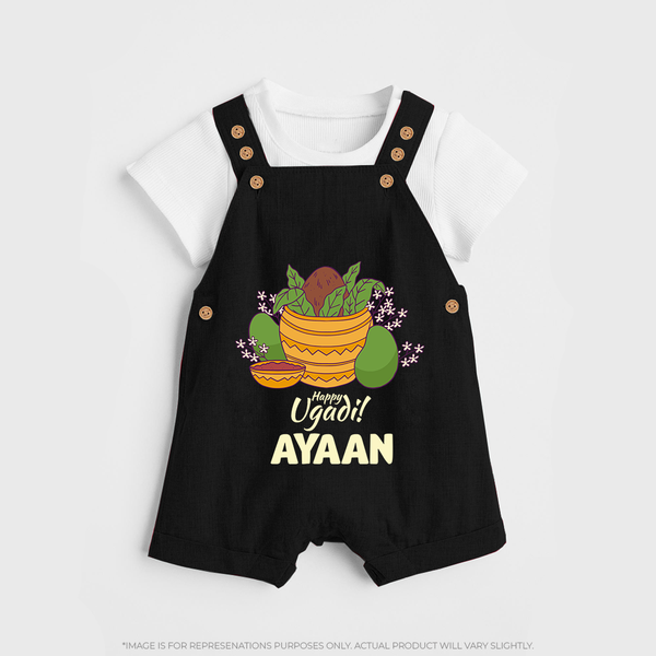 Happy Ugadi Personalized Kids Dungaree - BLACK - 0 - 5 Months Old (Chest 18")
