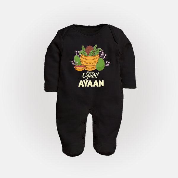 Happy Ugadi Personalized Kids fullbody Suit - BLACK - New Born (Chest 7.5")