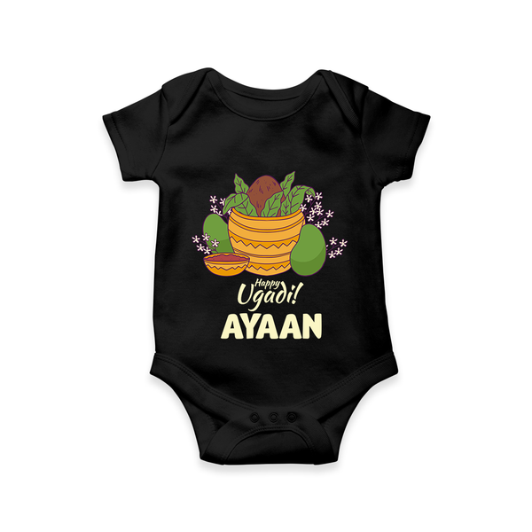 Happy Ugadi Personalized Kids Romper - BLACK - New Born (Chest 14")