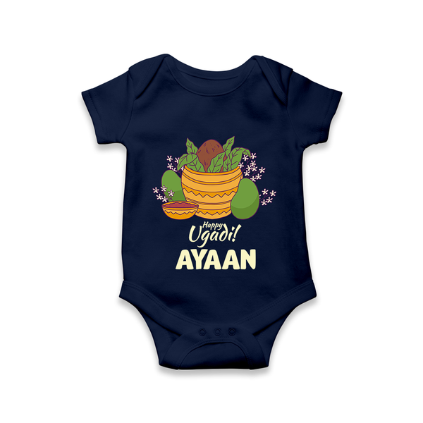 Happy Ugadi Personalized Kids Romper - NAVY BLUE - New Born (Chest 14")