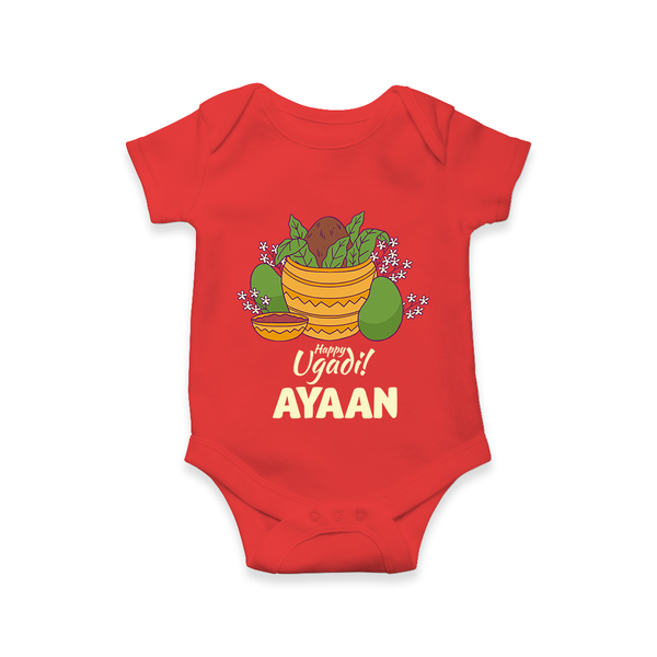Happy Ugadi Personalized Kids Romper - RED - New Born (Chest 14")