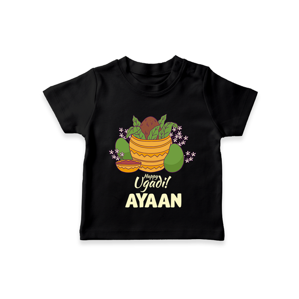 Happy Ugadi Personalized Kids T-Shirt - BLACK - 0-5 Months Old (Chest 17")