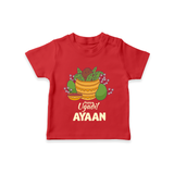Happy Ugadi Personalized Kids T-Shirt - RED - 0-5 Months Old (Chest 17")