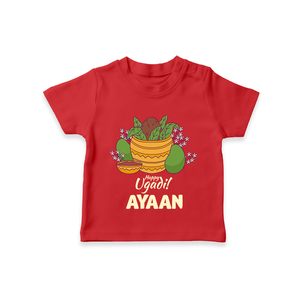 Happy Ugadi Personalized Kids T-Shirt - RED - 0-5 Months Old (Chest 17")