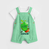 Telugu Ugadi Wishes Kids Dungaree with Name - GREEN - 0 - 5 Months Old (Chest 18")