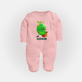 Telugu Ugadi Wishes Kids fullbody Suit with Name - BABY PINK - New Born (Chest 7.5")