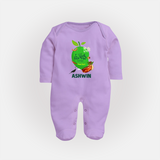 Telugu Ugadi Wishes Kids fullbody Suit with Name - LILAC - New Born (Chest 7.5")