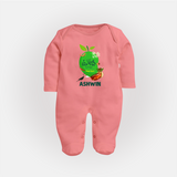 Telugu Ugadi Wishes Kids fullbody Suit with Name - PEACH - New Born (Chest 7.5")
