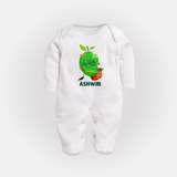 Telugu Ugadi Wishes Kids fullbody Suit with Name - WHITE - New Born (Chest 7.5")