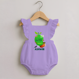 Telugu Ugadi Wishes Kids Romper Frock with Name - LILAC - 0 - 3 Months Old (Chest 19")