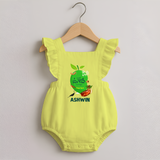 Telugu Ugadi Wishes Kids Romper Frock with Name - PASTEL YELLOW - 0 - 3 Months Old (Chest 19")