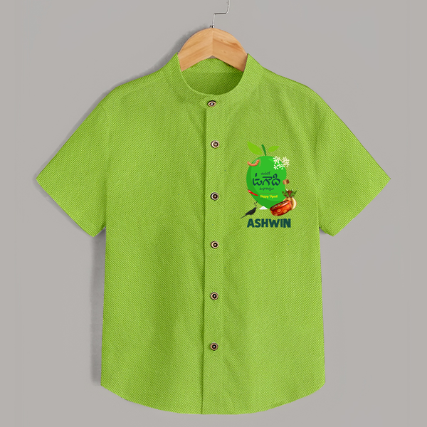 Telugu Ugadi Wishes Kids Shirt with Name - LIME GREEN - 0 - 6 Months Old (Chest 23")