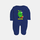 Telugu Ugadi Wishes Kids fullbody Suit with Name - NAVY BLUE - New Born (Chest 7.5")