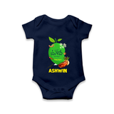 Telugu Ugadi Wishes Kids Romper with Name - NAVY BLUE - New Born (Chest 14")