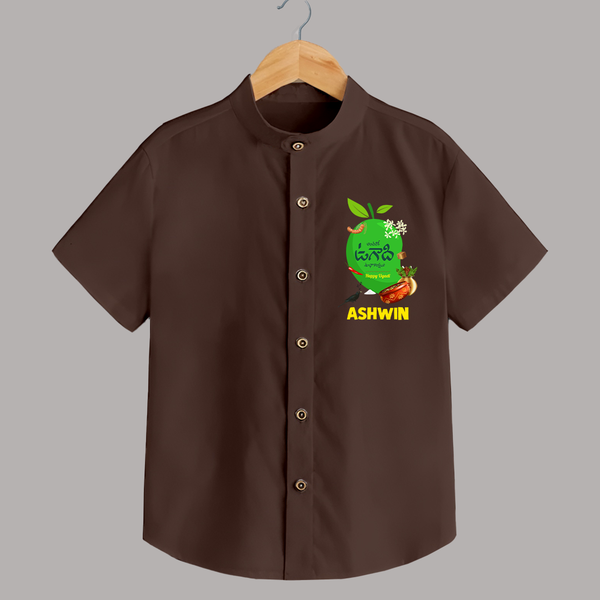 Telugu Ugadi Wishes Kids Shirt with Name - CHOCOLATE BROWN - 0 - 6 Months Old (Chest 23")