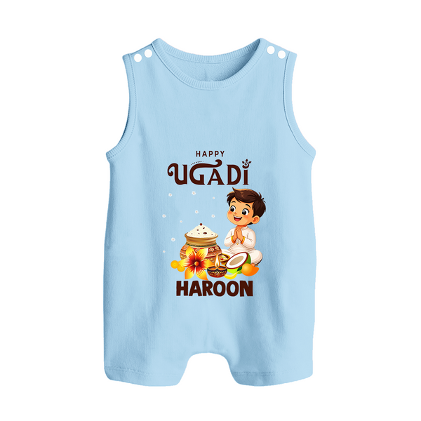 Happy Ugadi Cartoon Boy Theme Kids Romper suit - BABY BLUE - 0 - 5 Months Old (Chest 18")