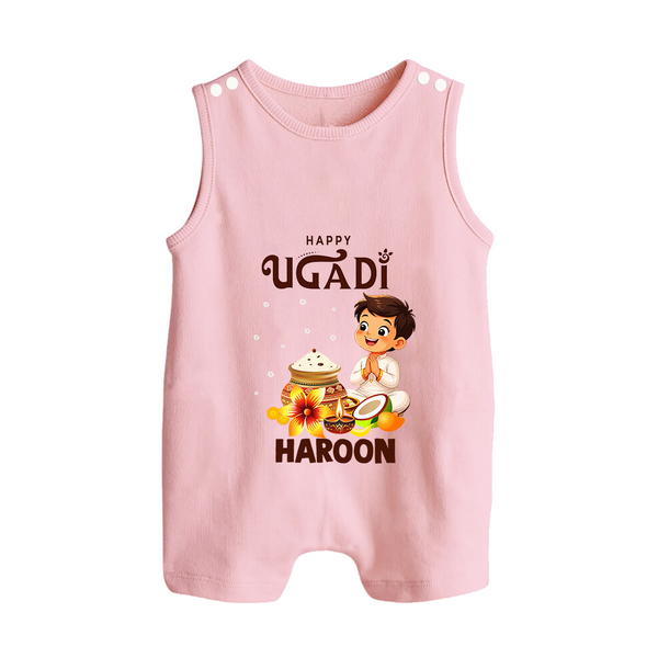 Happy Ugadi Cartoon Boy Theme Kids Romper suit - BABY PINK - 0 - 5 Months Old (Chest 18")