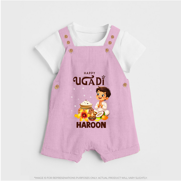 Happy Ugadi Cartoon Boy Theme Kids Dungaree - BABY PINK - 0 - 5 Months Old (Chest 18")