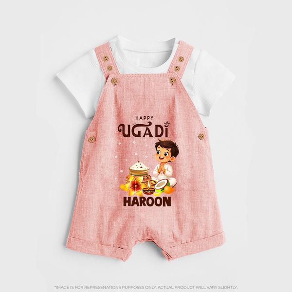 Happy Ugadi Cartoon Boy Theme Kids Dungaree - PEACH - 0 - 5 Months Old (Chest 18")