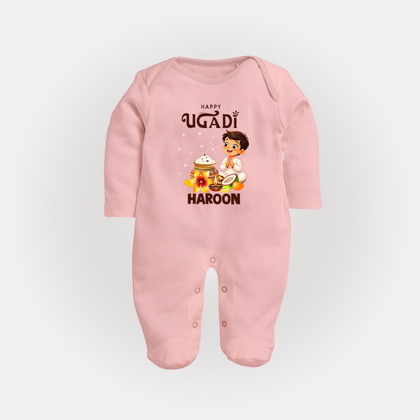 Happy Ugadi Cartoon Boy Theme Kids fullbody Suit - BABY PINK - New Born (Chest 7.5")