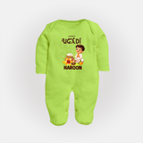 Happy Ugadi Cartoon Boy Theme Kids fullbody Suit - LIME GREEN - New Born (Chest 7.5")