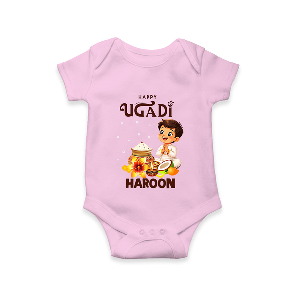 Happy Ugadi Cartoon Boy Theme Kids Romper - BABY PINK - New Born (Chest 14")