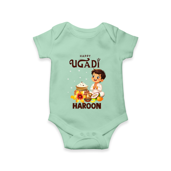 Happy Ugadi Cartoon Boy Theme Kids Romper - MINT GREEN - New Born (Chest 14")