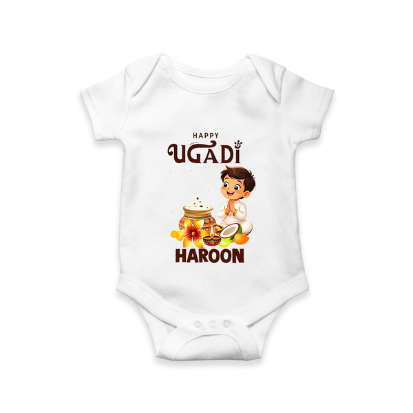 Happy Ugadi Cartoon Boy Theme Kids Romper - WHITE - New Born (Chest 14")