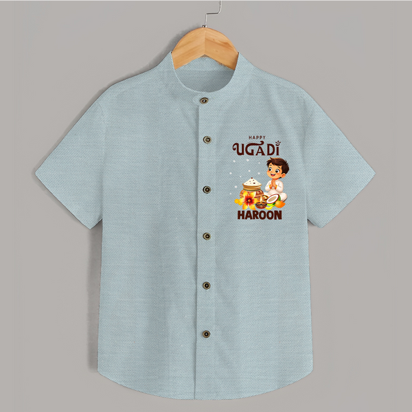 Happy Ugadi Cartoon Boy Theme Kids Shirt - ARCTIC BLUE - 0 - 6 Months Old (Chest 23")