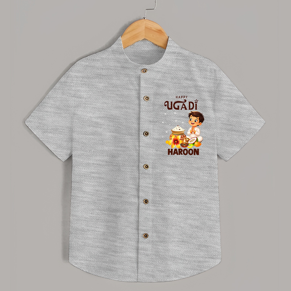Happy Ugadi Cartoon Boy Theme Kids Shirt - GREY - 0 - 6 Months Old (Chest 23")