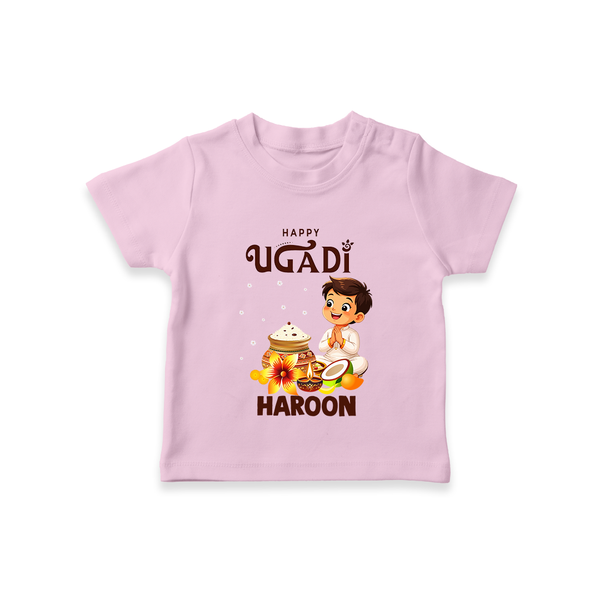Happy Ugadi Cartoon Boy Theme Kids T-Shirt - BABY PINK - 0-5 Months Old (Chest 17")