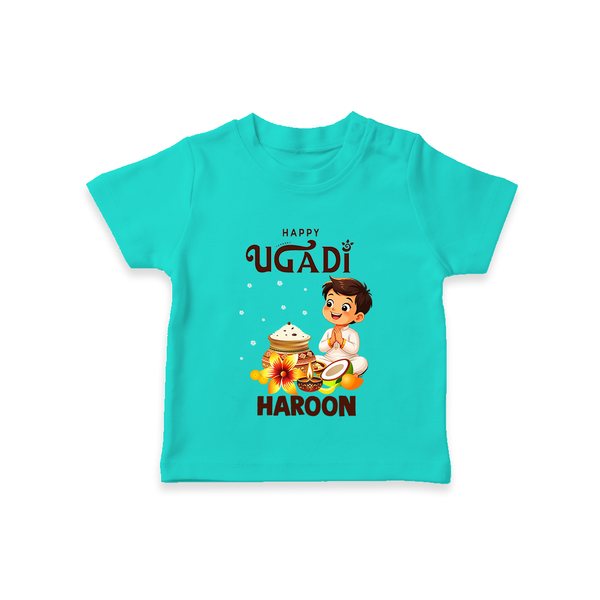 Happy Ugadi Cartoon Boy Theme Kids T-Shirt - TEAL - 0-5 Months Old (Chest 17")