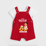 Happy Ugadi Cartoon Boy Theme Kids Dungaree - RED - 0 - 5 Months Old (Chest 18")