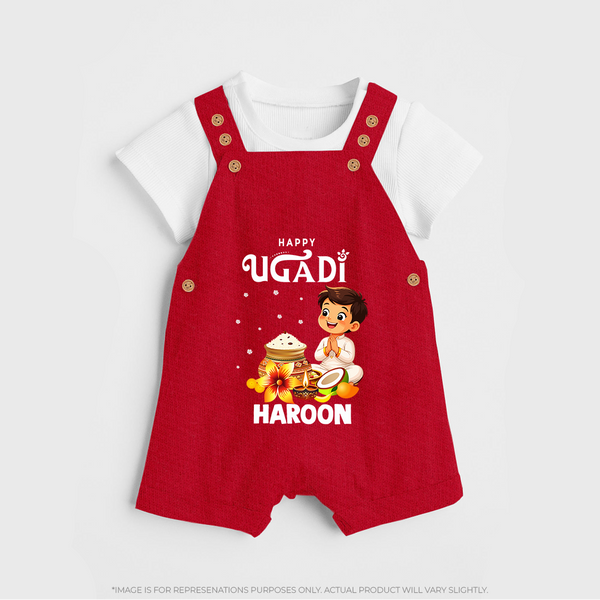 Happy Ugadi Cartoon Boy Theme Kids Dungaree - RED - 0 - 5 Months Old (Chest 18")