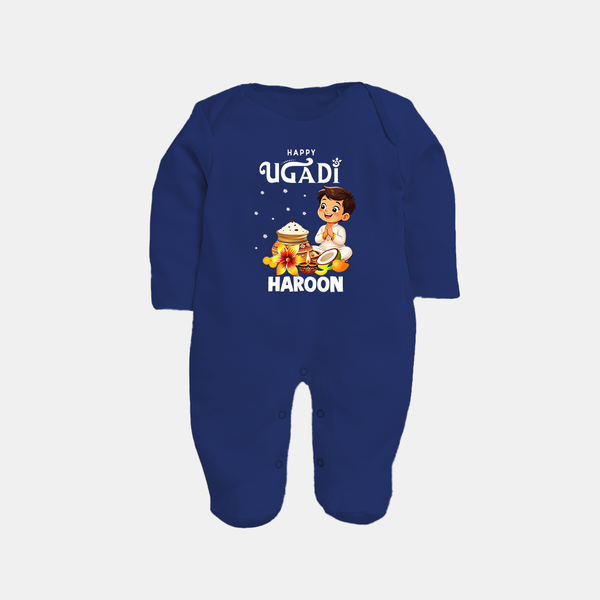 Happy Ugadi Cartoon Boy Theme Kids fullbody Suit - NAVY BLUE - New Born (Chest 7.5")