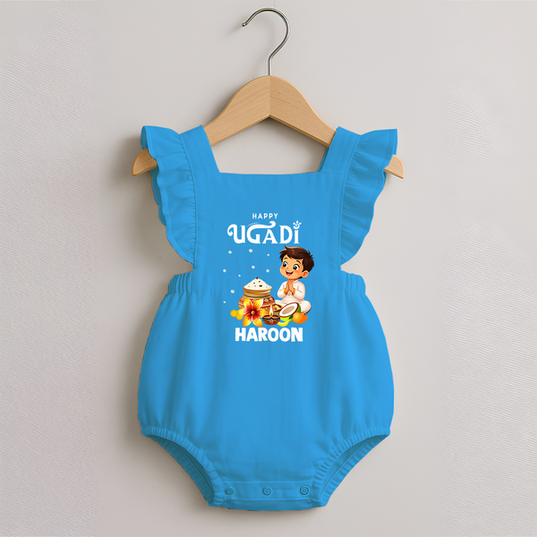 Happy Ugadi Cartoon Boy Theme Kids Romper Frock - SKY BLUE - 0 - 3 Months Old (Chest 19")