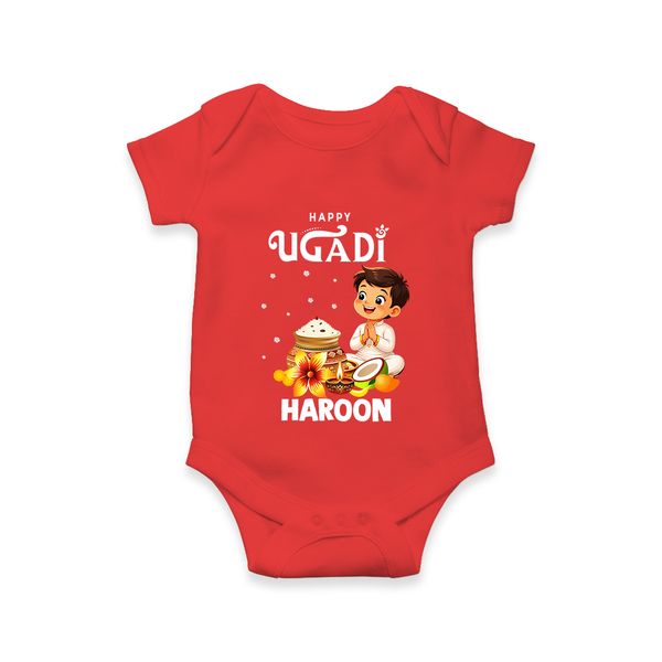 Happy Ugadi Cartoon Boy Theme Kids Romper - RED - New Born (Chest 14")