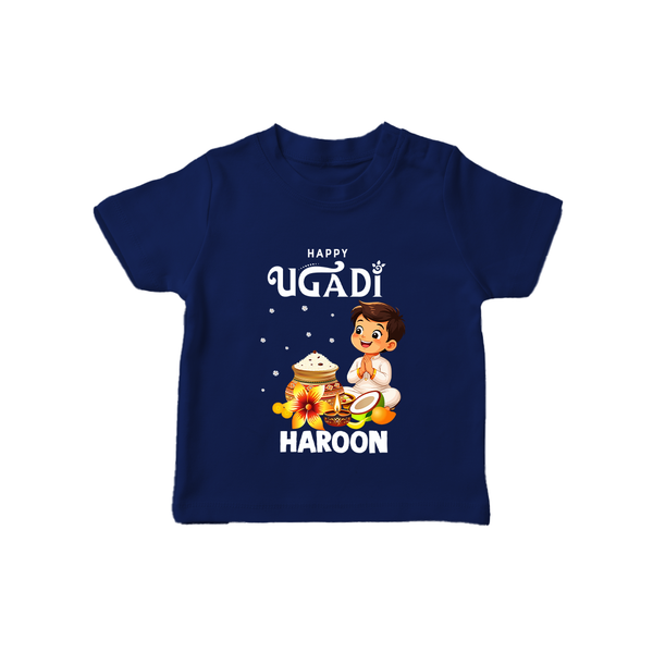 Happy Ugadi Cartoon Boy Theme Kids T-Shirt - NAVY BLUE - 0-5 Months Old (Chest 17")