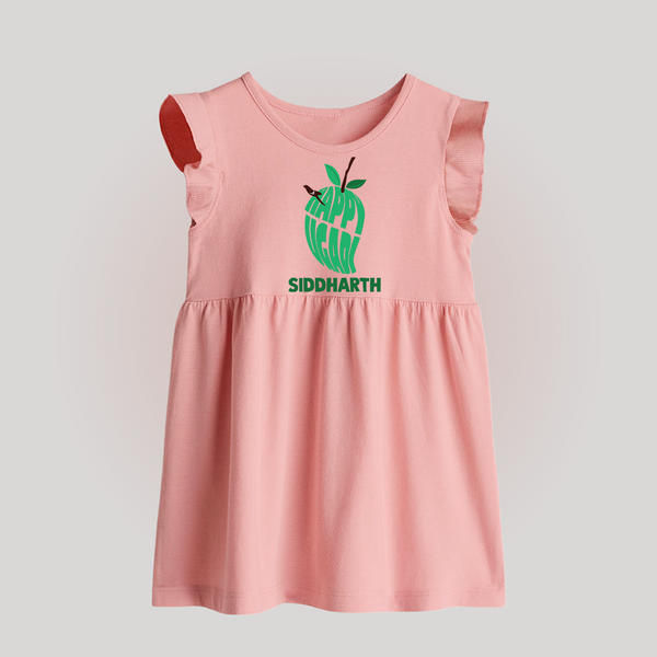 Happy Ugadi Classic Personalized Kids Baby Frock - BABY PINK - 0 - 3 Months Old (Chest 17")