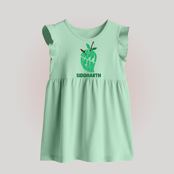 Happy Ugadi Classic Personalized Kids Baby Frock - MINT GREEN - 0 - 3 Months Old (Chest 17")