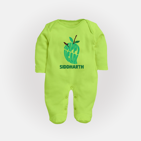 Happy Ugadi Classic Personalized Kids fullbody Suit - LIME GREEN - New Born (Chest 7.5")