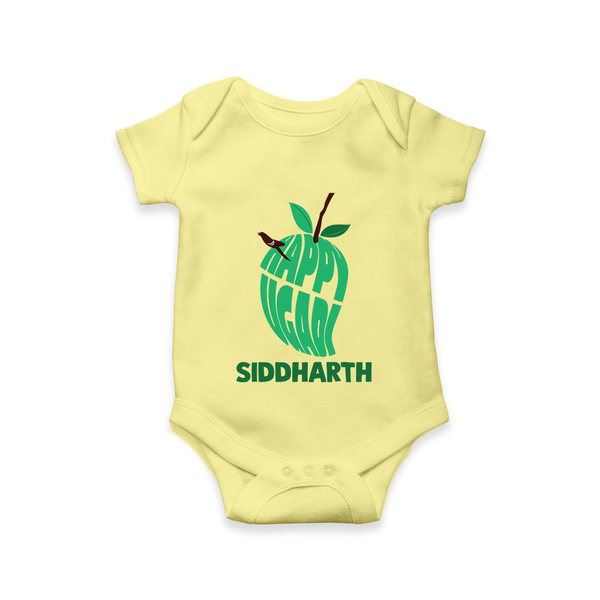 Happy Ugadi Classic Personalized Kids Romper - PASTEL YELLOW - New Born (Chest 14")