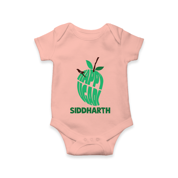 Happy Ugadi Classic Personalized Kids Romper - PEACH - New Born (Chest 14")