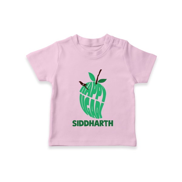 Happy Ugadi Classic Personalized Kids T-Shirt - BABY PINK - 0-5 Months Old (Chest 17")