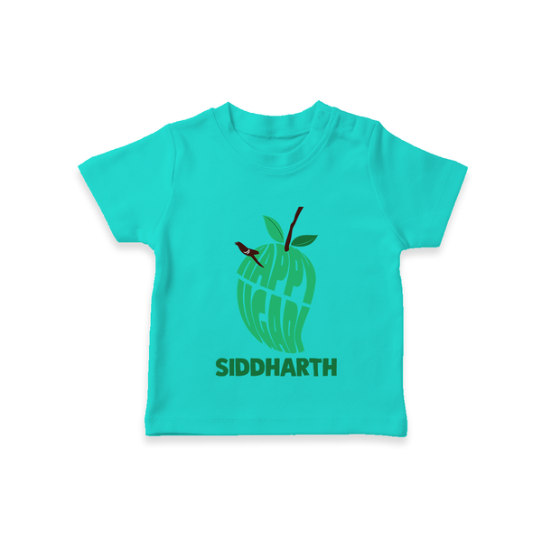 Happy Ugadi Classic Personalized Kids T-Shirt - TEAL - 0-5 Months Old (Chest 17")