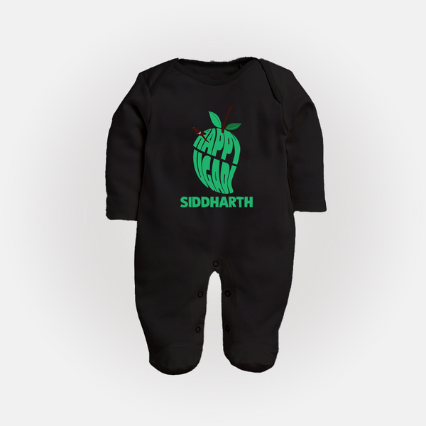 Happy Ugadi Classic Personalized Kids fullbody Suit - BLACK - New Born (Chest 7.5")