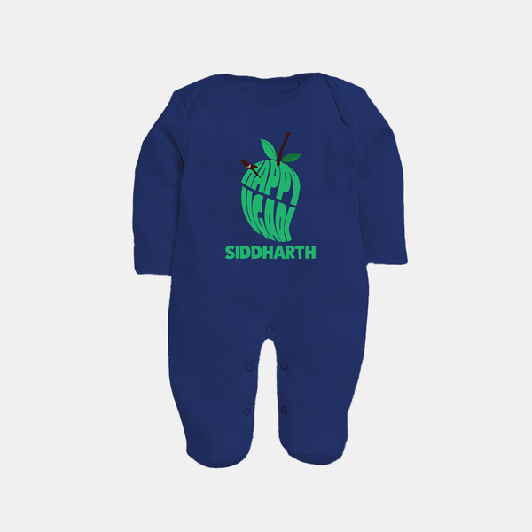 Happy Ugadi Classic Personalized Kids fullbody Suit - NAVY BLUE - New Born (Chest 7.5")