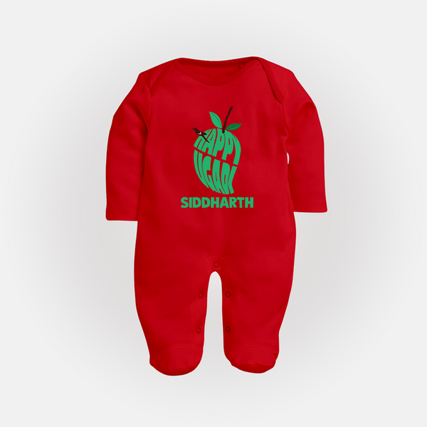 Happy Ugadi Classic Personalized Kids fullbody Suit - RED - New Born (Chest 7.5")