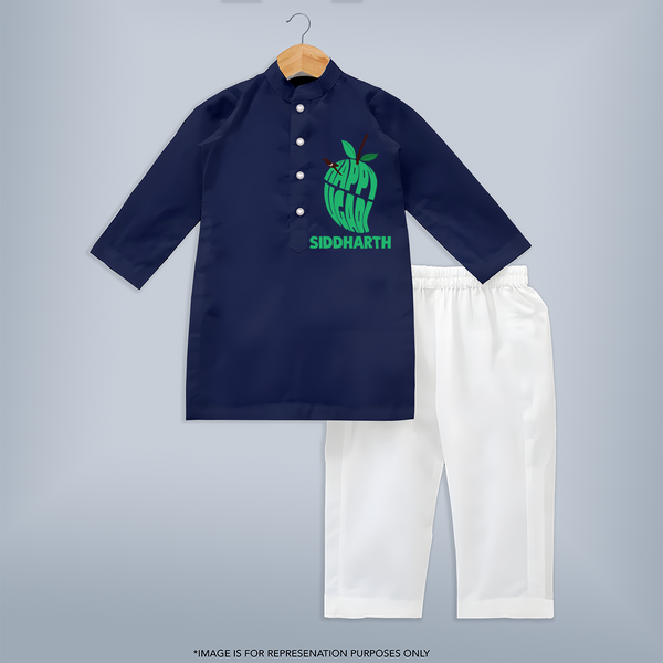 Happy Ugadi Classic Personalized Kids Kurta - NAVY BLUE - 3 - 6 Months Old (Chest 24", Kurta Length 14'', Waist 19", Pant Length 14")