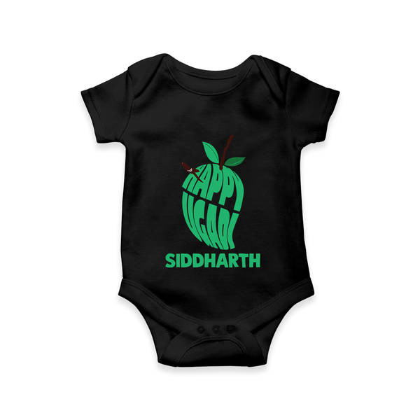 Happy Ugadi Classic Personalized Kids Romper - BLACK - New Born (Chest 14")